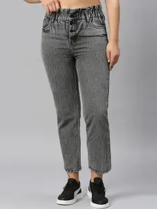 all about you Women Grey Straight Fit High-Rise Heavy Fade Clean Look Cotton Cropped Jeans