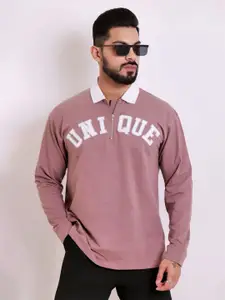 Maniac Typography Printed Polo Collar Oversized Pure Cotton T-shirt