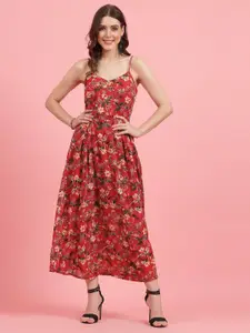 plusS Floral Printed Shoulder Straps Maxi Dress
