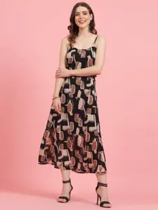 plusS Geometric Printed Shoulder Straps A-Line Dress