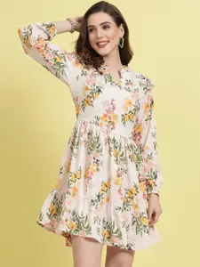 plusS Orange Floral Print Fit & Flare Dress