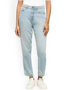 Pepe Jeans Women Relaxed Fit High-Rise Cropped Mildly Distressed Cotton Jeans