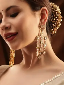 Rubans 22K Gold Plated Zirconia Studded Antique Light Gold-Tone Premium Chandelier Earring