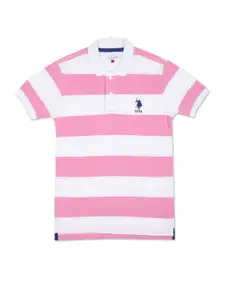 U.S. Polo Assn. Kids Boys Striped Polo Collar Pure Cotton T-Shirt