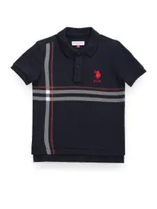 U.S. Polo Assn. Kids Boys Striped Polo Collar Pure Cotton T-Shirt