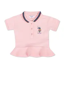 U.S. Polo Assn. Kids Girls Shirt Collar Pure Cotton Peplum Top