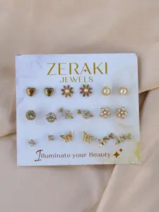 Zeraki Jewels Set Of 6 Gold-Plated Contemporary Studs Earrings