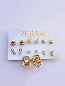 Zeraki Jewels Set Of 6 Rose Gold-Plated Contemporary Studs Earrings