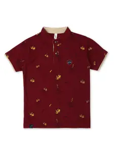 earth conscious Boys Floral Printed Band Collar Cotton T-shirt