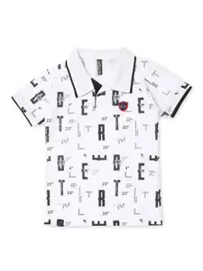 earth conscious Boys Typography Printed Polo Collar Cotton T-shirt
