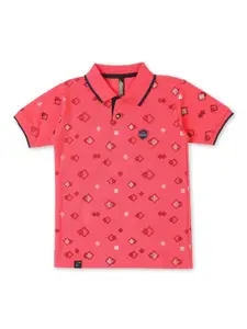 earth conscious Boys Geometric Printed Polo Collar Cotton T-shirt