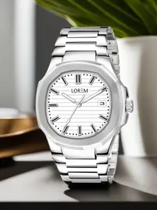 LOREM Men Printed Dial & Stainless Steel Straps Analogue Watch LR147