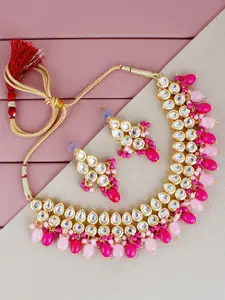 LUCKY JEWELLERY Gold-Plated Kundan Studded Necklace & Earrings