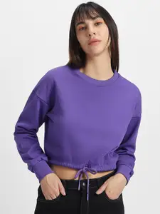JUNEBERRY Crew Neck Crop Fleece Pullover Sweatshirt