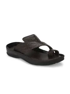 Azzaro Black Men Textured One Toe Comfort Sandals