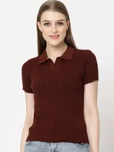 Kalt Striped Shirt Collar Cotton Top