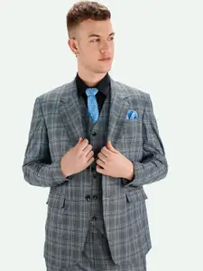 FRENCH CROWN Checked Single Breasted Wool Formal Blazer