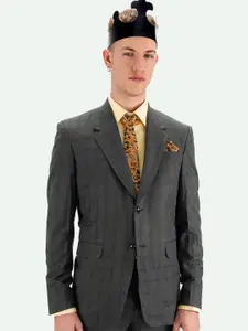 FRENCH CROWN Checked Single Breasted Wool Formal Blazer
