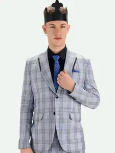 FRENCH CROWN Checked Single Breasted Wool Formal Blazer