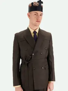 FRENCH CROWN Double Breasted Belted Wool Formal Blazer