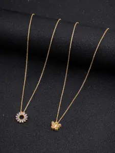 DressBerry Pack Of 2 Gold-Toned Gold-Plated Chain With Pendant