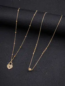DressBerry Pack Of 2 Gold-Toned Gold-Plated Chain With Pendant