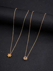 DressBerry Set of 2 Gold-Plated Artificial Stones Antique Chain With Pendant
