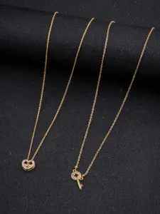 DressBerry Set of 2 Gold-Plated Artificial Stones Antique Chain With Pendant