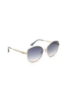 IDEE Women Blue Lens & Gold-Toned Oval Sunglasses with UV Protected Lens