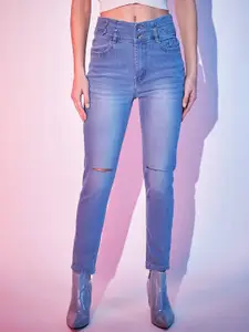 STREET 9 Women Blue Slim Fit Slash Knee Pure Cotton Jeans