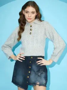 STREET 9 Self Designed Shirt Collar Acrylic Pullover