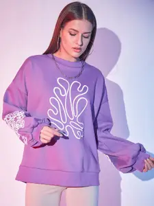 STREET 9 Lavender Graphic Printed Pullover Fleece Sweatshirt