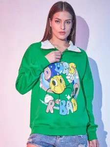 STREET 9 Green Graphic Printed Fleece Sweatshirt