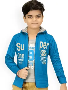 BAESD Boys Typography Printed Hooded Lightweight Open Front Jacket