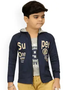 BAESD Boys Typography Printed Hooded Lightweight Open Front Jacket