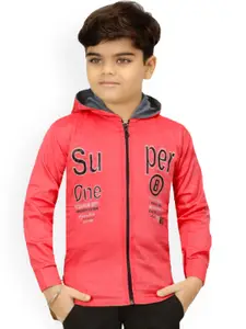 BAESD Boys Typography Printed Hooded Lightweight Open Front Jacket