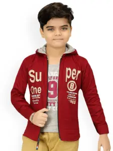 BAESD Boys Typography Printed Hooded Lightweight Open Front Jacket