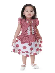 BAESD Girls Geometric Printed V-Neck Layered Detailed Fit & Flare Dress