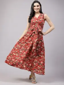 plusS Floral Printed V-Neck Fit & Flare Dress