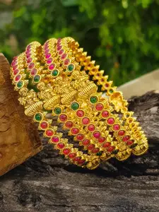 GRIIHAM Set Of 4 Gold-Plated American Diamond Studded Lakshmi Bangles