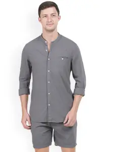 POE Men Mid-Rise Pure Cotton Shirt With Shorts Co-Ords