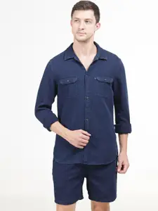 POE Men Mid-Rise Pure Cotton Shirt With Shorts Co-Ords