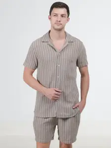 POE Men Mid-Rise Striped Shirt With Shorts Co-Ords
