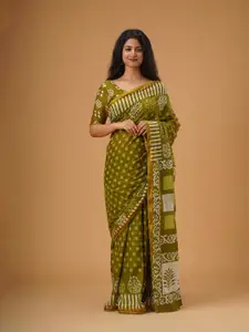 JALTHER Kalamkari Pure Cotton Ikat Saree