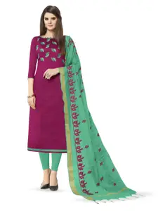 MANVAA Floral Embroidered Zari Unstitched Dress Material