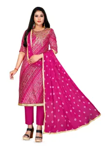 MANVAA Bandhani Printed Beads and Stones Unstitched Dress Material