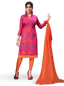 MANVAA Ethnic Motifs Embroidered Thread Work Chanderi Cotton Unstitched Dress Material