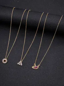 DressBerry Set of 3 Gold-Plated Artificial Stones Antique Chain With Pendant