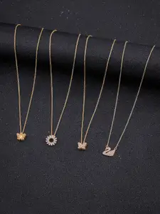 DressBerry Set of 4 Gold-Plated Artificial Stones Antique Chain With Pendant