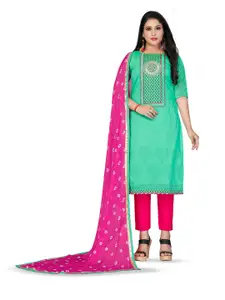 MANVAA Ethnic Motifs Printed Beads & Stones Unstitched Dress Material